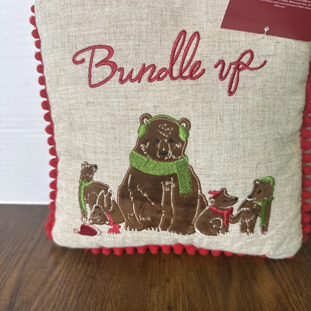 Bundle Up Bear Throw Pillow 9x9 St. Nicholas Square NWT Winter Brown Bears Theme